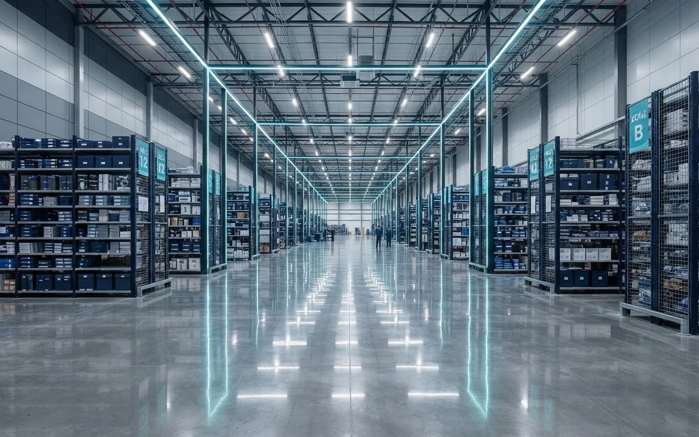 Polished commercial warehouse floor